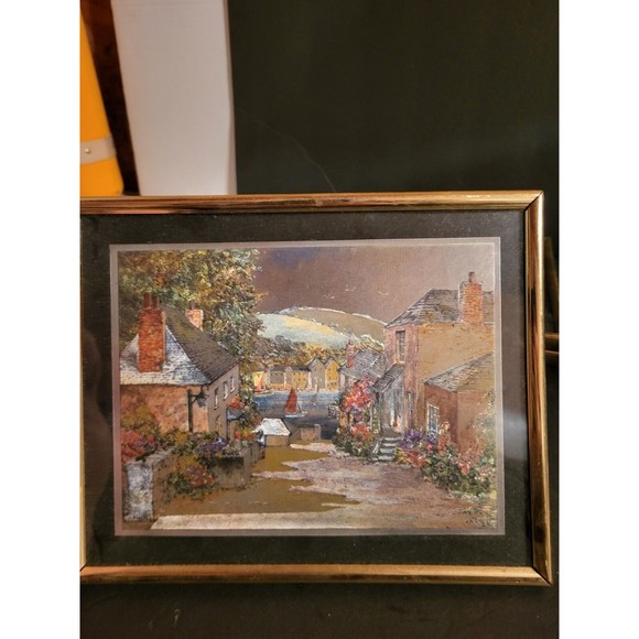 Vintage Oil Foil Paintings Set of 4 Signed "Bert Pugh"  Framed Street Scenes - Picture 9 of 12